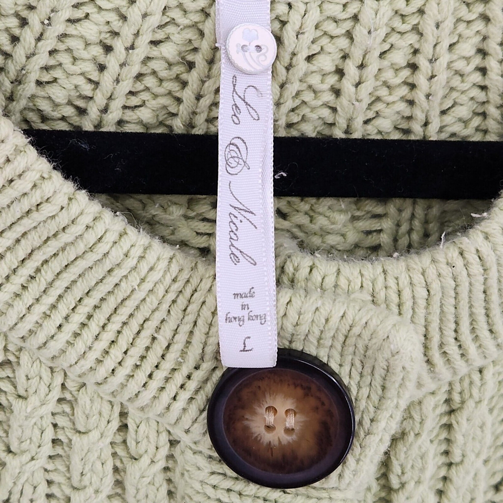 Women's Green Cardigan Cable Knit Buttons Pockets Casual Cottagecore Boho Large - Picture 3 of 14